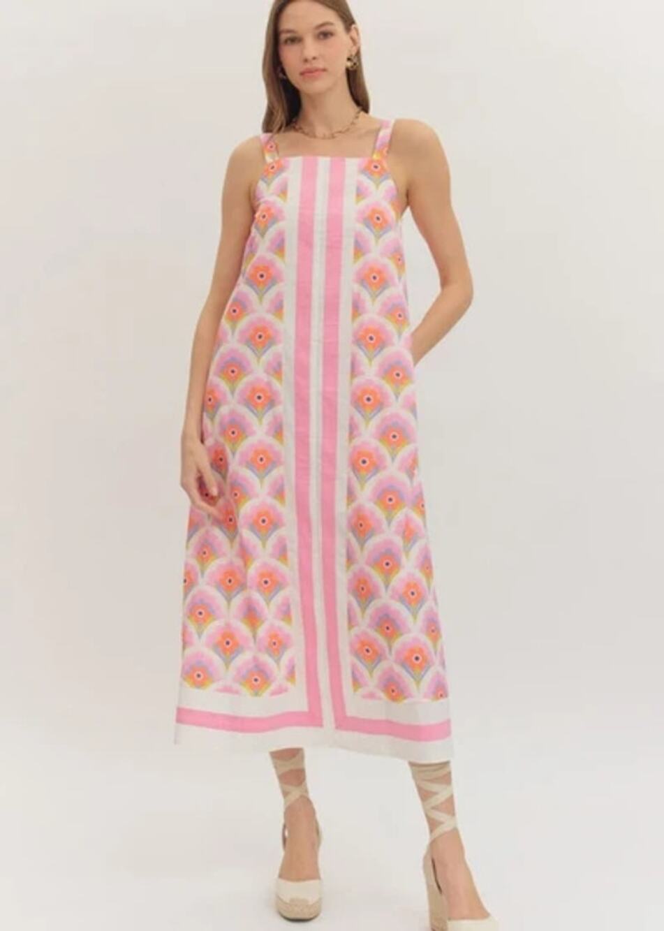 NEW Entro The Millie Maxi Dress Pink Floral Sleeveless Tank Shift Tropical L